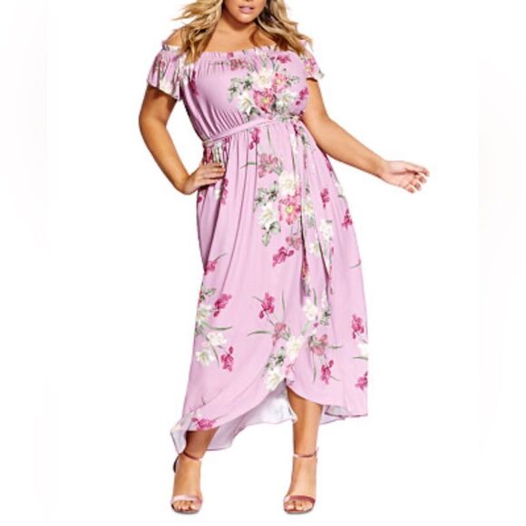City Chic Pink Floral Maxi, Size XL/22 - Picture 1 of 11